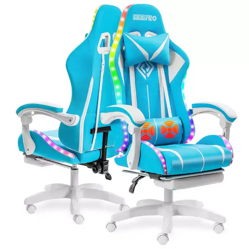 Fauteuil de Gamer Ergonomique de Bureau Hoffree Comfort Massage avec Repose-pieds et Lumière RGB