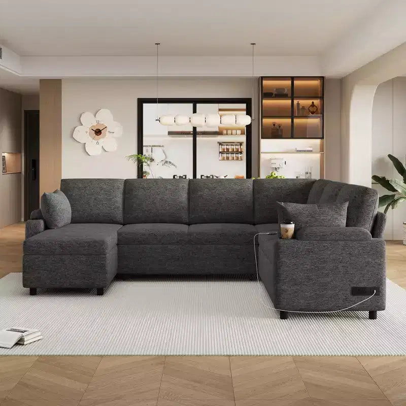 Whisen 109.9 Sectional Sofa Versatile Sofa Bed Sofa Sleeper U-shaped Sofa with Ample Storage Space