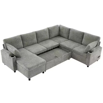 Whisen 109.9 Sectional Sofa Versatile Sofa Bed Sofa Sleeper U-shaped Sofa with Ample Storage Space