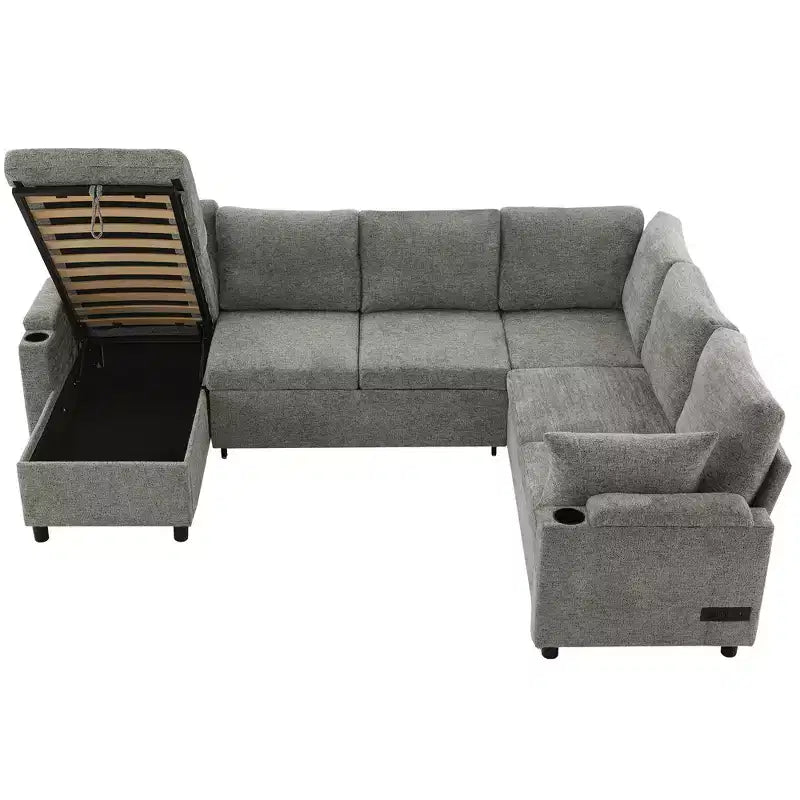 Whisen 109.9 Sectional Sofa Versatile Sofa Bed Sofa Sleeper U-shaped Sofa with Ample Storage Space