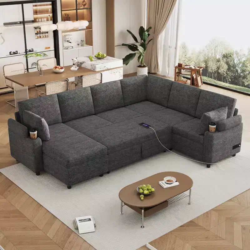 Whisen 109.9 Sectional Sofa Versatile Sofa Bed Sofa Sleeper U-shaped Sofa with Ample Storage Space