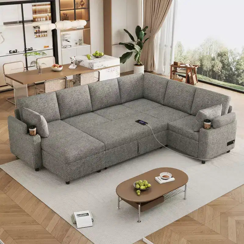 Whisen 109.9 Sectional Sofa Versatile Sofa Bed Sofa Sleeper U-shaped Sofa with Ample Storage Space