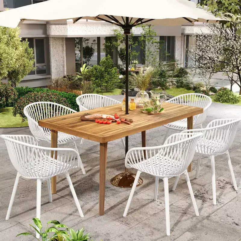 Christopher Knight Home Lillian 7 Pieces Patio Modern Acacia and Polypropelene Plastic Dining Set