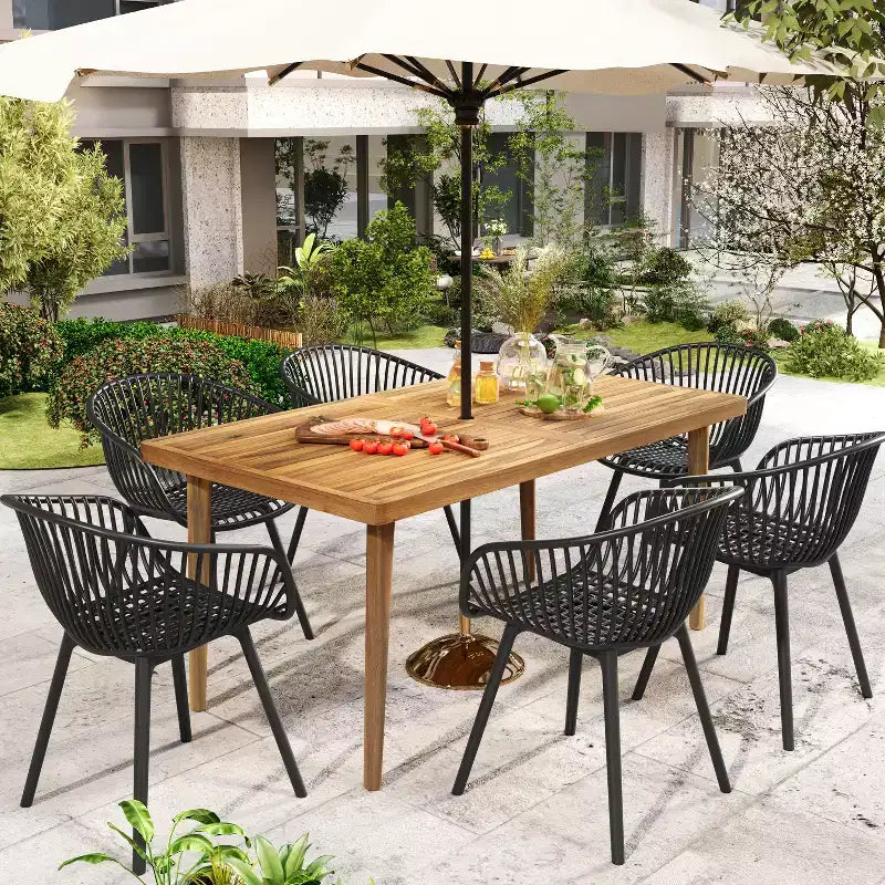 Christopher Knight Home Lillian 7 Pieces Patio Modern Acacia and Polypropelene Plastic Dining Set