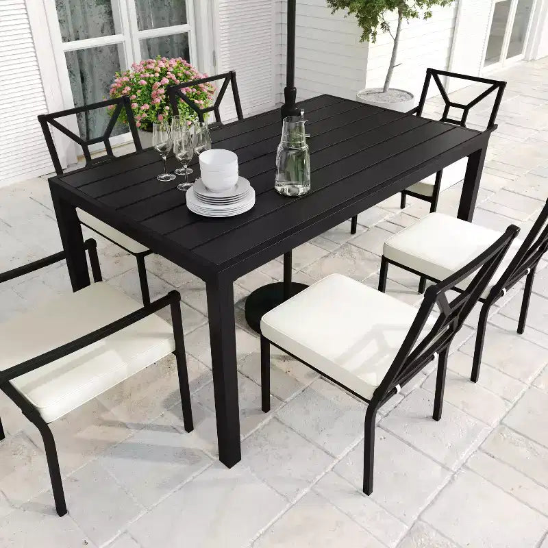 Martha Stewart 7-Piece Steel Patio Dining Set with 6 Stackable Chairs and 62 Table in Black