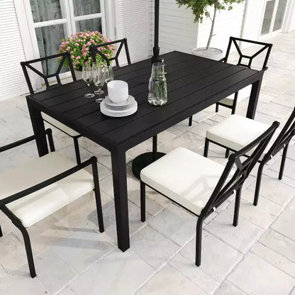 Martha Stewart 7-Piece Steel Patio Dining Set with 6 Stackable Chairs and 62 Table in Black