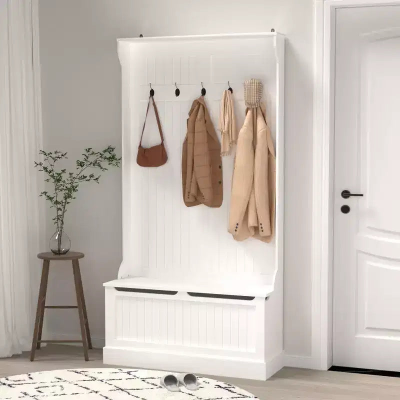 Entryway Bench with Standing Coat Rack Hall Tree with Shoe Storage Bench Entryway Organizer with 5 Hooks