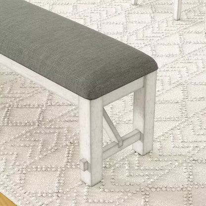 Ensemble de salle à manger extensible VECELO rustique 6 pièces, table en bois d'hévéa avec 4 chaises de salle à manger rembourrées sans accoudoirs et banc pour cuisine, gris