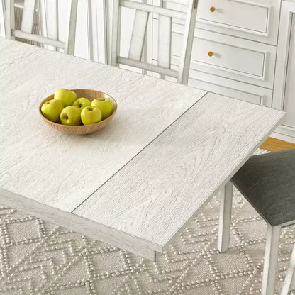 Ensemble de salle à manger extensible VECELO rustique 6 pièces, table en bois d'hévéa avec 4 chaises de salle à manger rembourrées sans accoudoirs et banc pour cuisine, gris