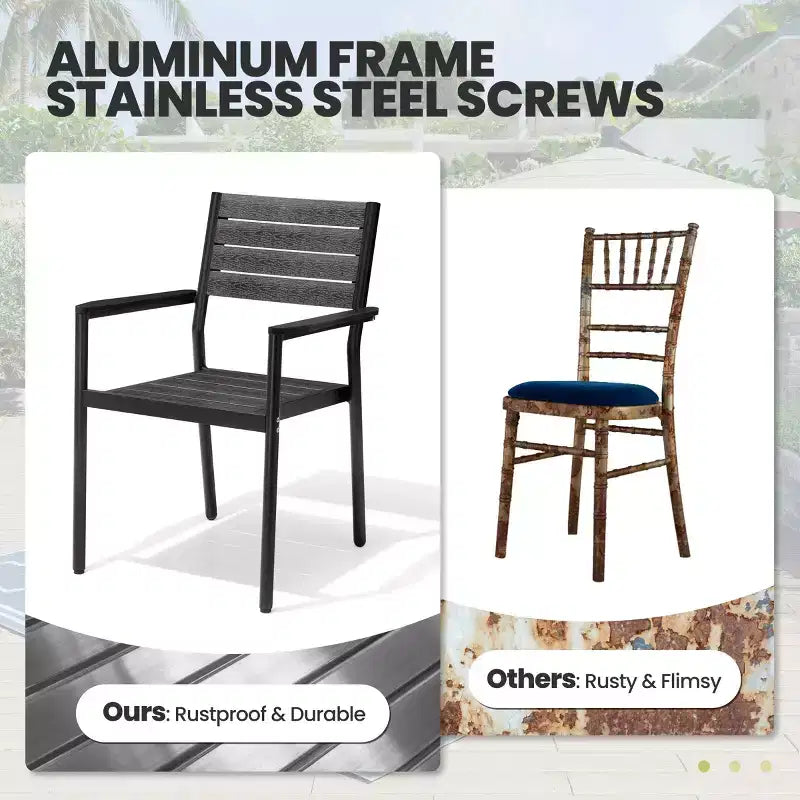 Crestlive Products 7pc Aluminum Patio Dinning Set 70.9in Table and 6 Chairs Plastic Wood Top with Umbrella Hole for Outdoor Pool Lawn