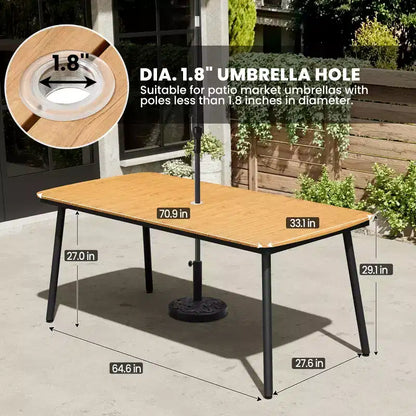 Crestlive Products 7pc Aluminum Patio Dinning Set 70.9in Table and 6 Chairs Plastic Wood Top with Umbrella Hole for Outdoor Pool Lawn