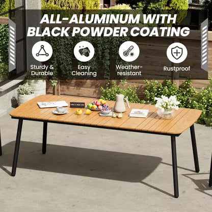 Crestlive Products 7pc Aluminum Patio Dinning Set 70.9in Table and 6 Chairs Plastic Wood Top with Umbrella Hole for Outdoor Pool Lawn