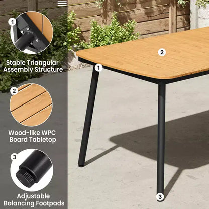 Crestlive Products 7pc Aluminum Patio Dinning Set 70.9in Table and 6 Chairs Plastic Wood Top with Umbrella Hole for Outdoor Pool Lawn