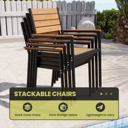 Crestlive Products 7pc Aluminum Patio Dinning Set 70.9in Table and 6 Chairs Plastic Wood Top with Umbrella Hole for Outdoor Pool Lawn