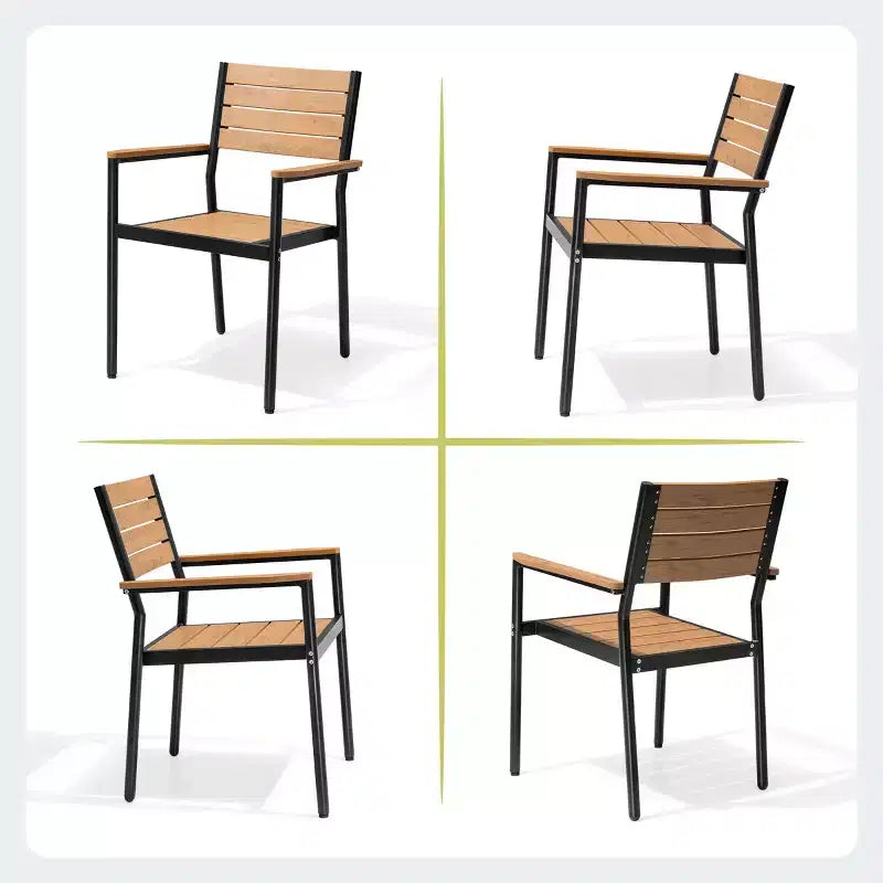 Crestlive Products 7pc Aluminum Patio Dinning Set 70.9in Table and 6 Chairs Plastic Wood Top with Umbrella Hole for Outdoor Pool Lawn