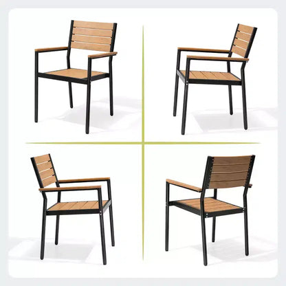 Crestlive Products 7pc Aluminum Patio Dinning Set 70.9in Table and 6 Chairs Plastic Wood Top with Umbrella Hole for Outdoor Pool Lawn