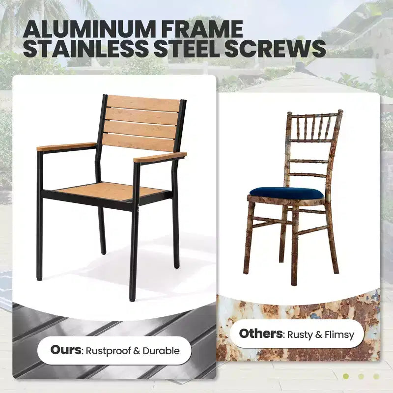 Crestlive Products 7pc Aluminum Patio Dinning Set 70.9in Table and 6 Chairs Plastic Wood Top with Umbrella Hole for Outdoor Pool Lawn