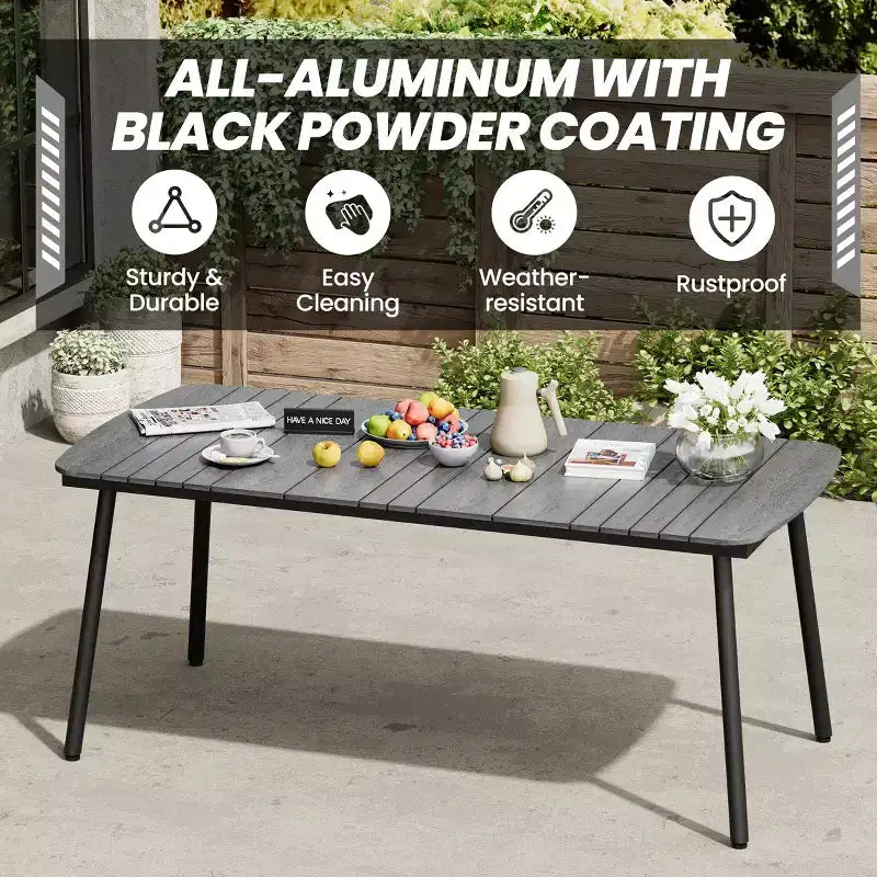 Crestlive Products 7pc Aluminum Patio Dinning Set 70.9in Table and 6 Chairs Plastic Wood Top with Umbrella Hole for Outdoor Pool Lawn