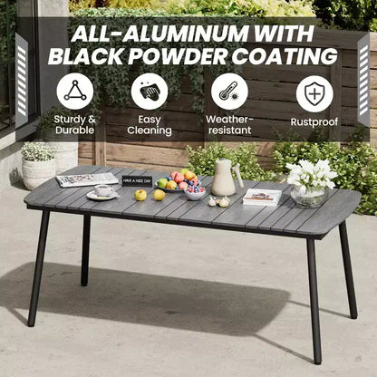 Crestlive Products 7pc Aluminum Patio Dinning Set 70.9in Table and 6 Chairs Plastic Wood Top with Umbrella Hole for Outdoor Pool Lawn