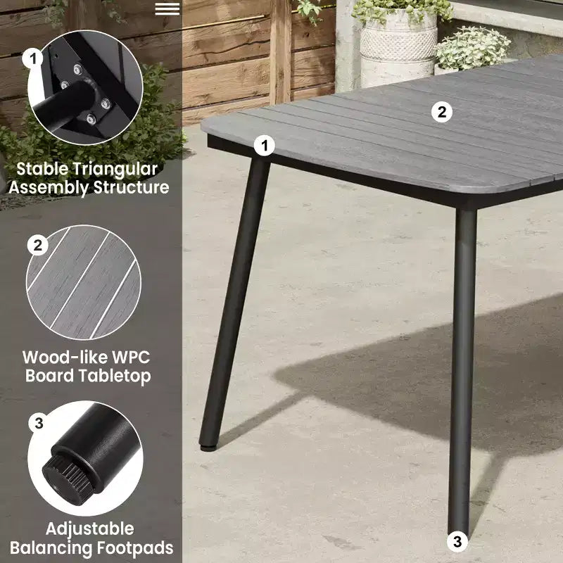 Crestlive Products 7pc Aluminum Patio Dinning Set 70.9in Table and 6 Chairs Plastic Wood Top with Umbrella Hole for Outdoor Pool Lawn
