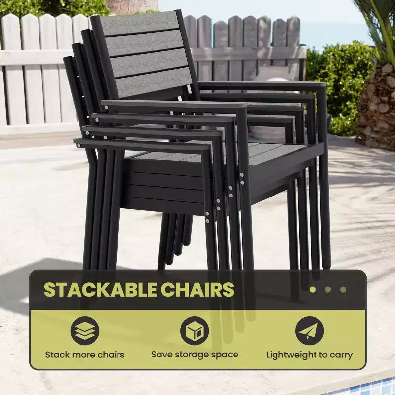 Crestlive Products 7pc Aluminum Patio Dinning Set 70.9in Table and 6 Chairs Plastic Wood Top with Umbrella Hole for Outdoor Pool Lawn