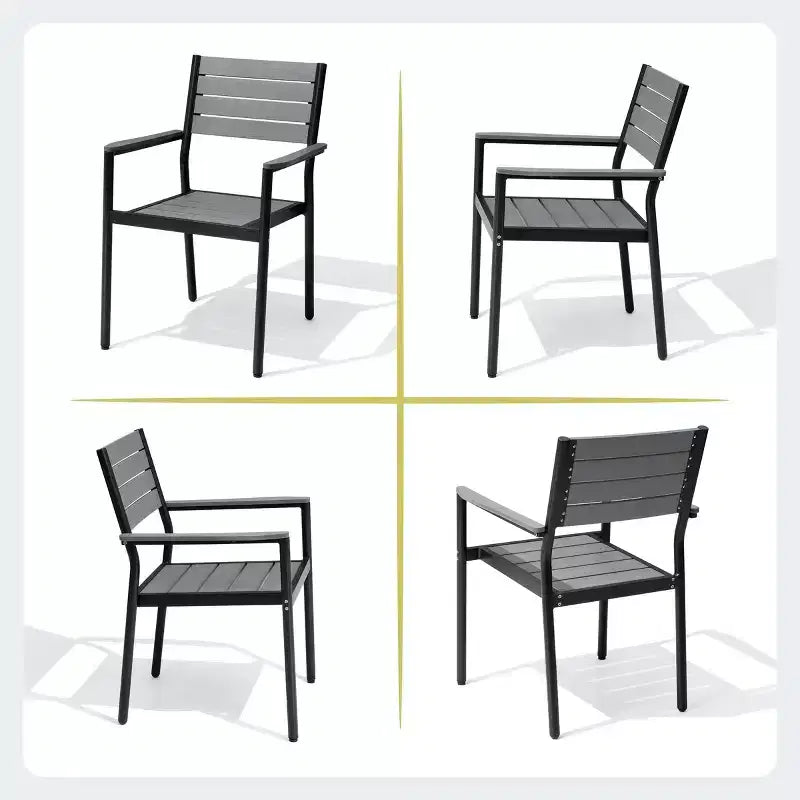 Crestlive Products 7pc Aluminum Patio Dinning Set 70.9in Table and 6 Chairs Plastic Wood Top with Umbrella Hole for Outdoor Pool Lawn