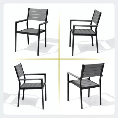 Crestlive Products 7pc Aluminum Patio Dinning Set 70.9in Table and 6 Chairs Plastic Wood Top with Umbrella Hole for Outdoor Pool Lawn