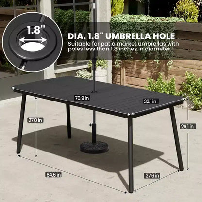 Crestlive Products 7pc Aluminum Patio Dinning Set 70.9in Table and 6 Chairs Plastic Wood Top with Umbrella Hole for Outdoor Pool Lawn