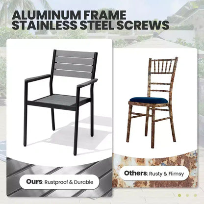 Crestlive Products 7pc Aluminum Patio Dinning Set 70.9in Table and 6 Chairs Plastic Wood Top with Umbrella Hole for Outdoor Pool Lawn