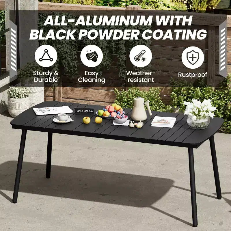 Crestlive Products 7pc Aluminum Patio Dinning Set 70.9in Table and 6 Chairs Plastic Wood Top with Umbrella Hole for Outdoor Pool Lawn