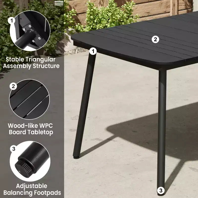 Crestlive Products 7pc Aluminum Patio Dinning Set 70.9in Table and 6 Chairs Plastic Wood Top with Umbrella Hole for Outdoor Pool Lawn