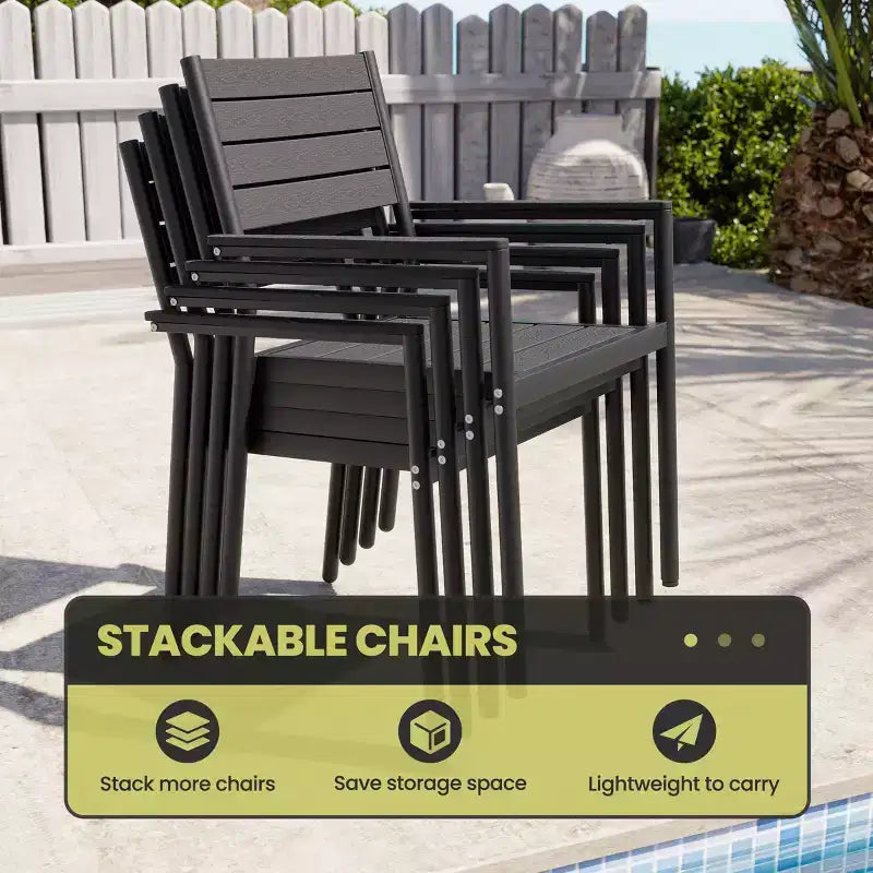 Crestlive Products 7pc Aluminum Patio Dinning Set 70.9in Table and 6 Chairs Plastic Wood Top with Umbrella Hole for Outdoor Pool Lawn