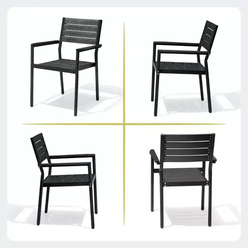 Crestlive Products 7pc Aluminum Patio Dinning Set 70.9in Table and 6 Chairs Plastic Wood Top with Umbrella Hole for Outdoor Pool Lawn