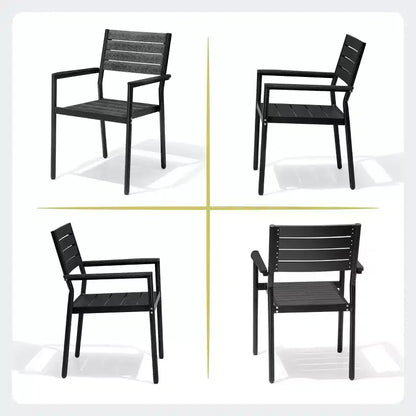 Crestlive Products 7pc Aluminum Patio Dinning Set 70.9in Table and 6 Chairs Plastic Wood Top with Umbrella Hole for Outdoor Pool Lawn