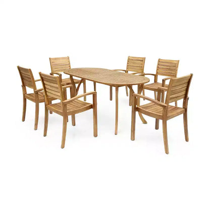 Ensemble de salle à manger d'extérieur 7 pièces en bois d'acacia à lattes Holloway de Christopher Knight Home
