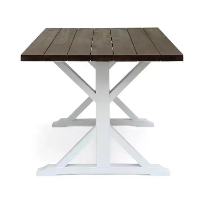 Christopher Knight Home Shalimar Outdoor Acacia Wood 7 Piece Dining Set, Dark Brown and White
