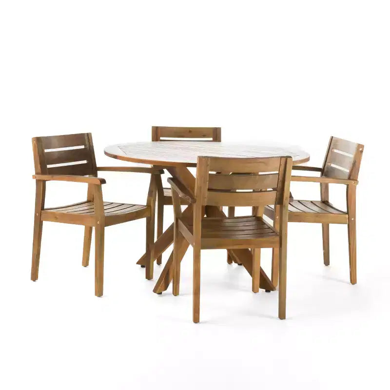 GDFStudio Brigitte Ensemble de salle à manger extérieur 5 pièces en bois d'acacia rustique
