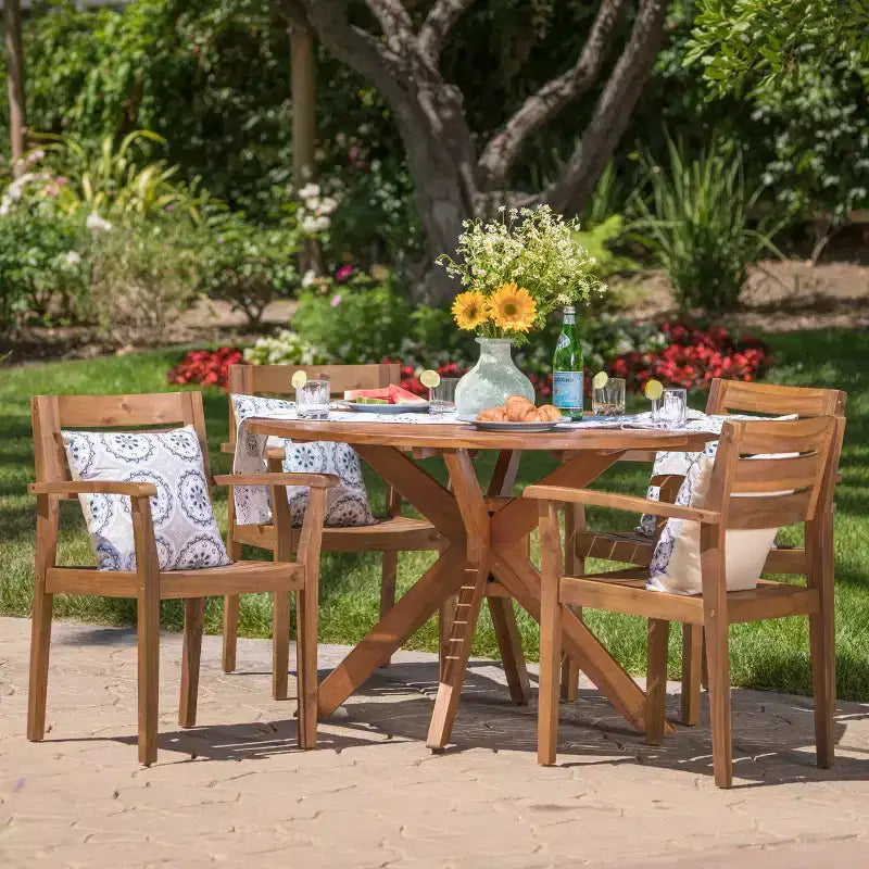 GDFStudio Brigitte Ensemble de salle à manger extérieur 5 pièces en bois d'acacia rustique