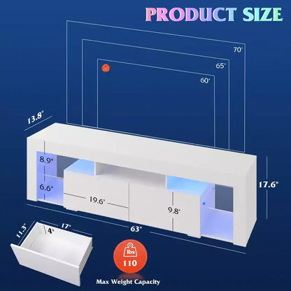 Meuble TV GALAXHERO 160 cm pour téléviseurs de 55/60/65/70 pouces, centre de divertissement moderne avec étagères ouvertes, console TV en bois avec 2 tiroirs de rangement, noir