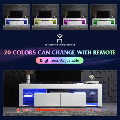 Meuble TV GALAXHERO 160 cm pour téléviseurs de 55/60/65/70 pouces, centre de divertissement moderne avec étagères ouvertes, console TV en bois avec 2 tiroirs de rangement, noir