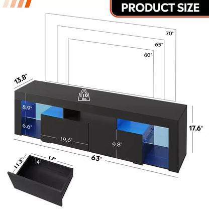 Meuble TV GALAXHERO 160 cm pour téléviseurs de 55/60/65/70 pouces, centre de divertissement moderne avec étagères ouvertes, console TV en bois avec 2 tiroirs de rangement, noir