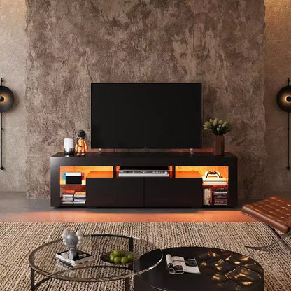 Meuble TV GALAXHERO 160 cm pour téléviseurs de 55/60/65/70 pouces, centre de divertissement moderne avec étagères ouvertes, console TV en bois avec 2 tiroirs de rangement, noir