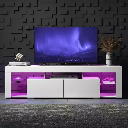 Meuble TV GALAXHERO 160 cm pour téléviseurs de 55/60/65/70 pouces, centre de divertissement moderne avec étagères ouvertes, console TV en bois avec 2 tiroirs de rangement, noir