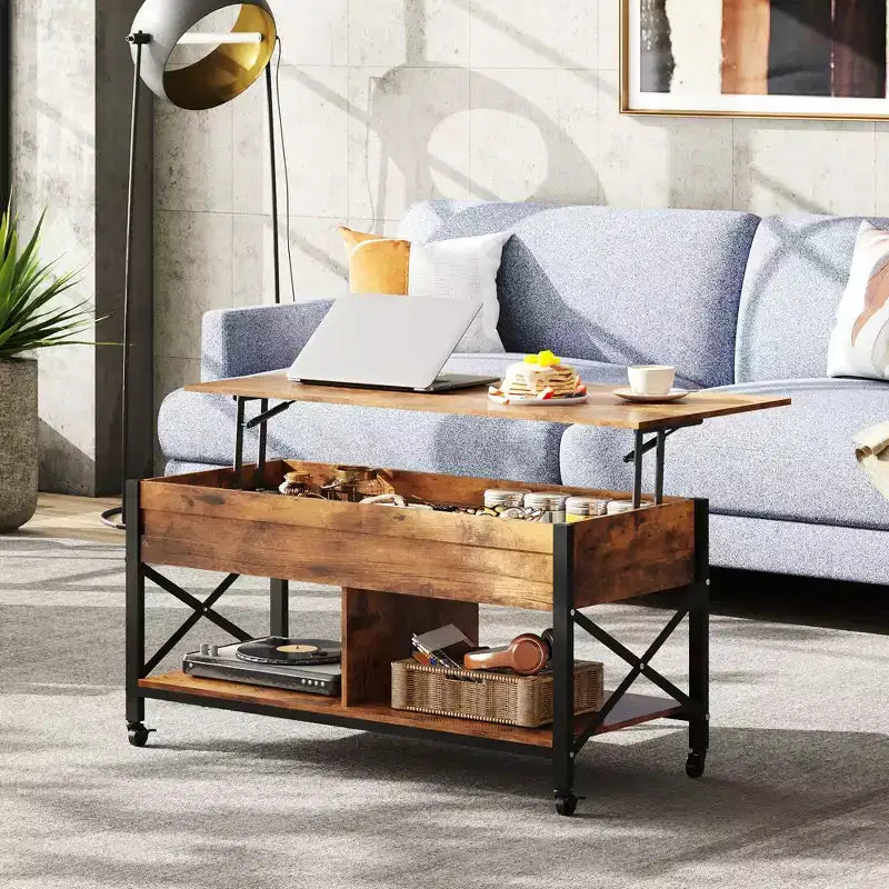 Coffee Table, 41.3 Lift Top Coffee Table with 4 Wheels, Hidden Compartment, Storage Shelf and Lift Tabletop