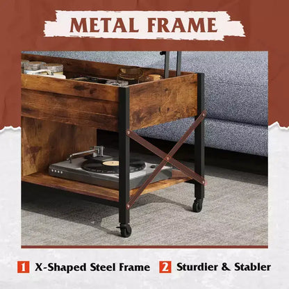 Coffee Table, 41.3 Lift Top Coffee Table with 4 Wheels, Hidden Compartment, Storage Shelf and Lift Tabletop