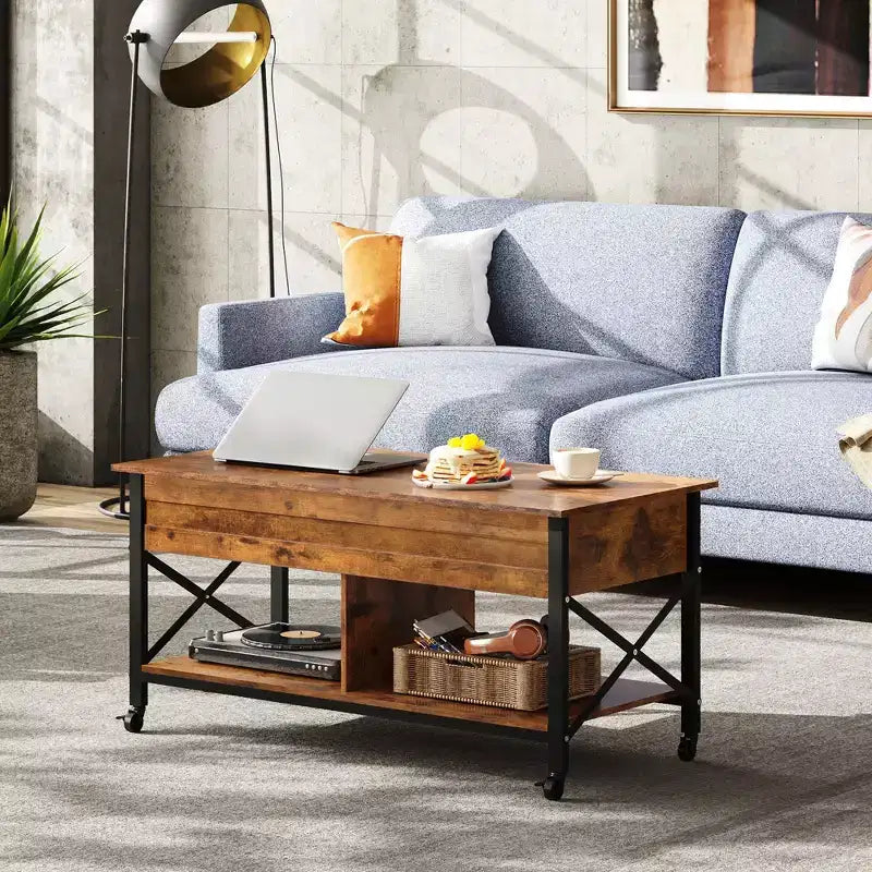 Coffee Table, 41.3 Lift Top Coffee Table with 4 Wheels, Hidden Compartment, Storage Shelf and Lift Tabletop