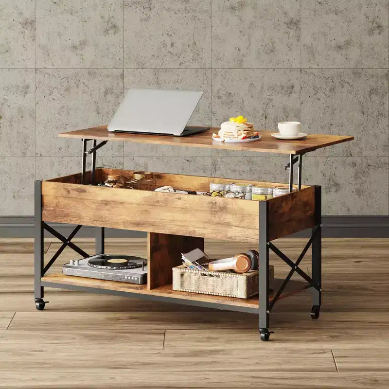 Coffee Table, 41.3 Lift Top Coffee Table with 4 Wheels, Hidden Compartment, Storage Shelf and Lift Tabletop
