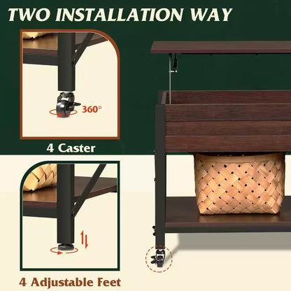 Coffee Table, 41.3 Lift Top Coffee Table with 4 Wheels, Hidden Compartment, Storage Shelf and Lift Tabletop