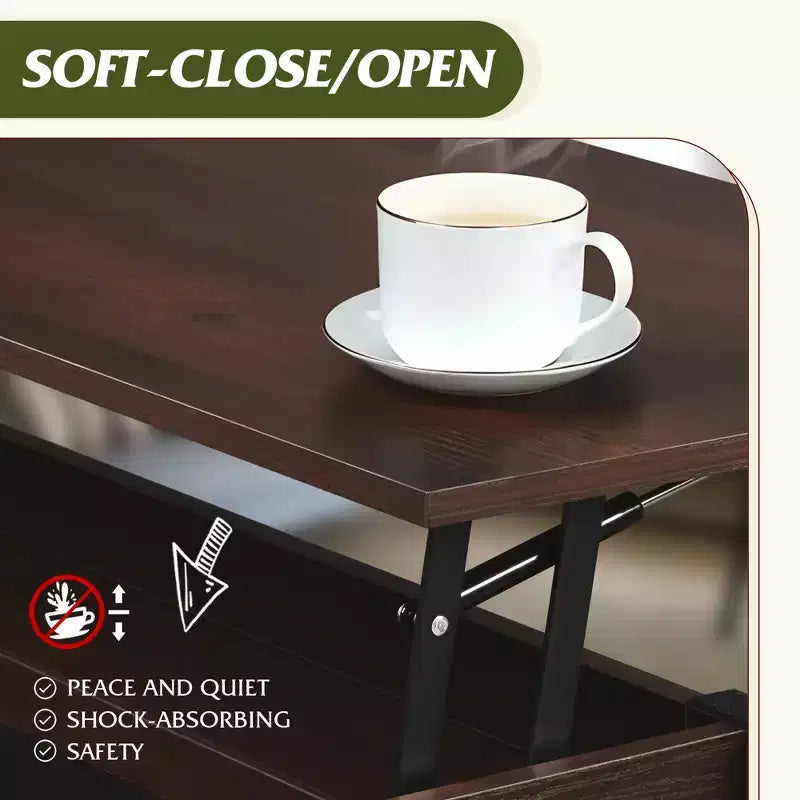 Coffee Table, 41.3 Lift Top Coffee Table with 4 Wheels, Hidden Compartment, Storage Shelf and Lift Tabletop