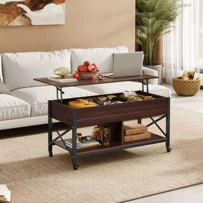 Coffee Table, 41.3 Lift Top Coffee Table with 4 Wheels, Hidden Compartment, Storage Shelf and Lift Tabletop